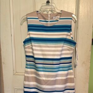 Chic Striped Sleeveless Dress - Blue and White